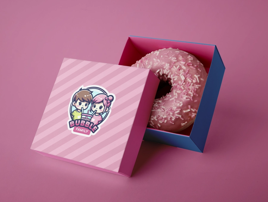 Bubble Family branded packaging with dessert product