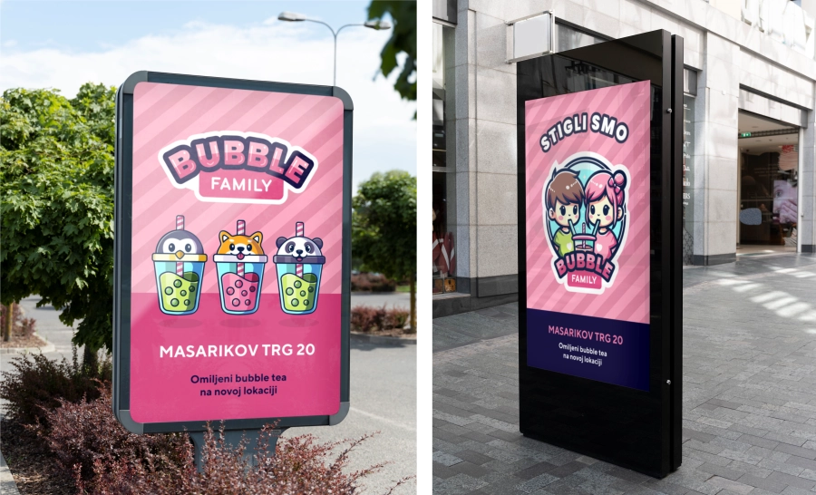 Bubble Family outdoor advertising campaign on city display panels