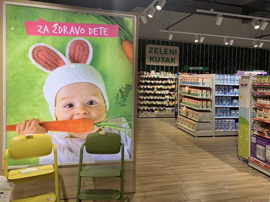 Healthy baby nutrition promotional display inside Aksa store