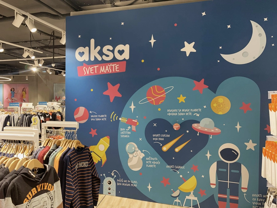 Aksa display with space themed animated sensory wall graphics