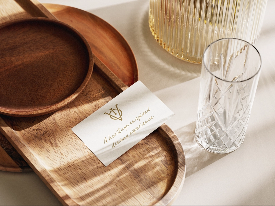 IVO restaurant table setting with branded reservation card