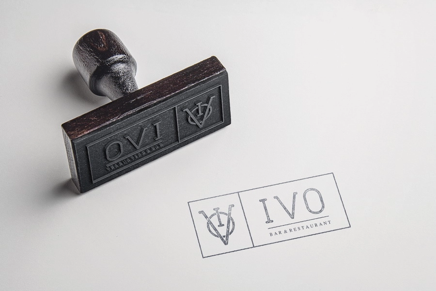IVO restaurant rubber stamp and printed logo