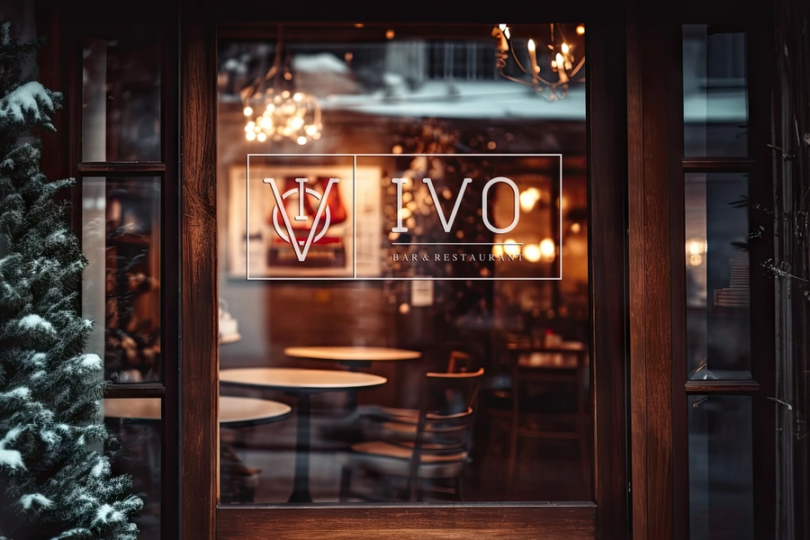 IVO restaurant exterior entrance with branding